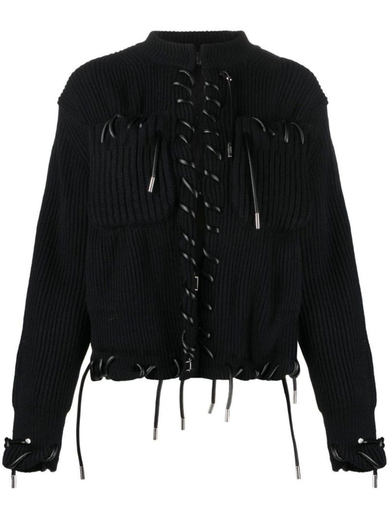 Black Lace-trim Wool Cardigan