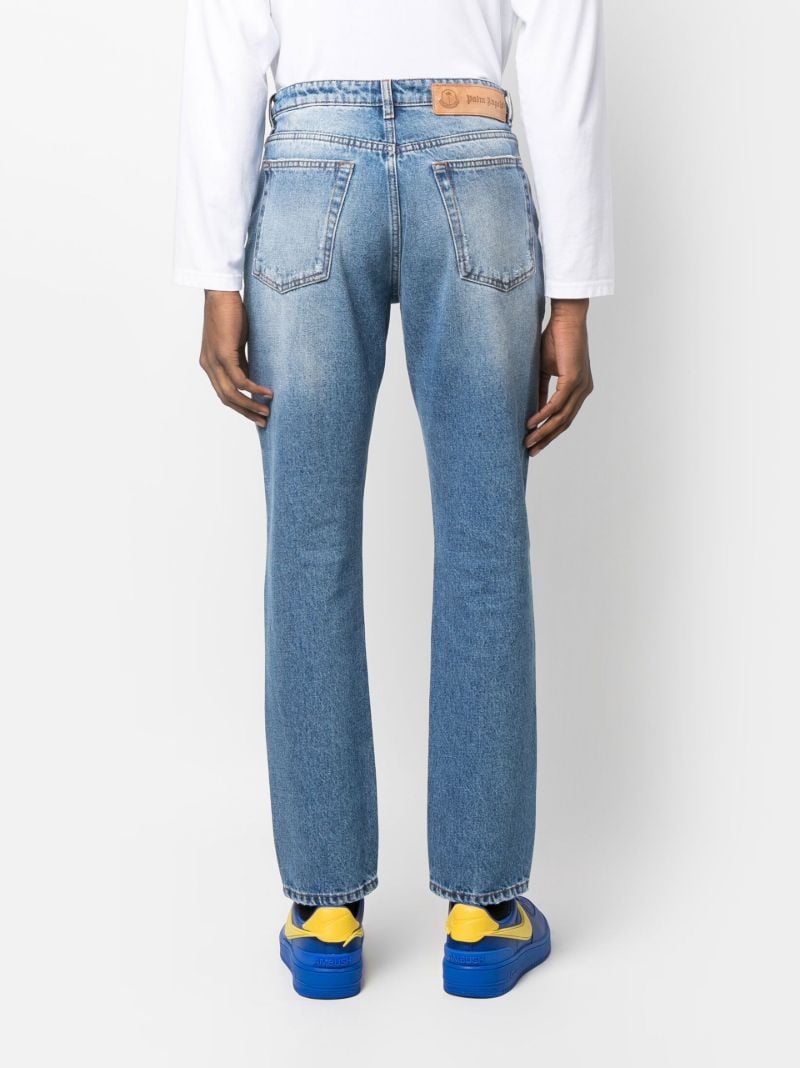 Blue Ripped-detail Straight-leg Jeans
