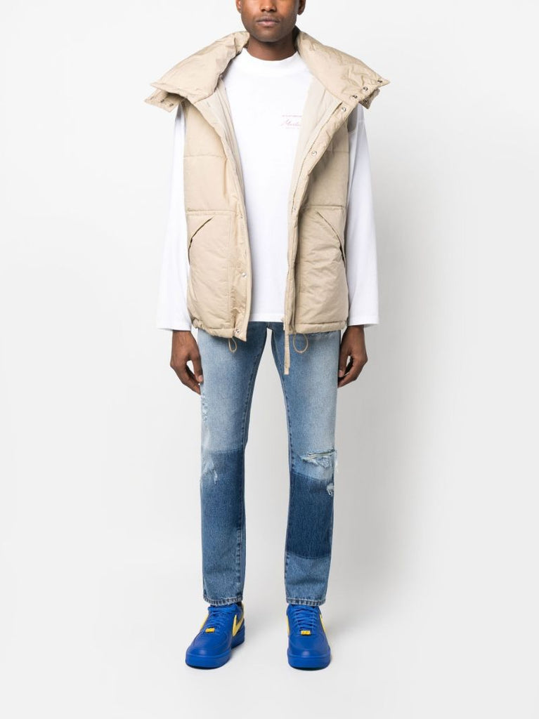 Blue Ripped-detail Straight-leg Jeans