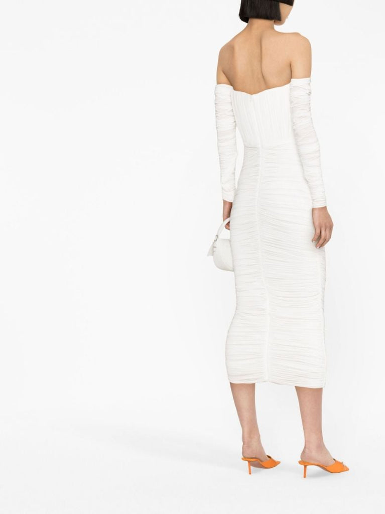 White Sterling Off-the-shoulder Ruched Dress