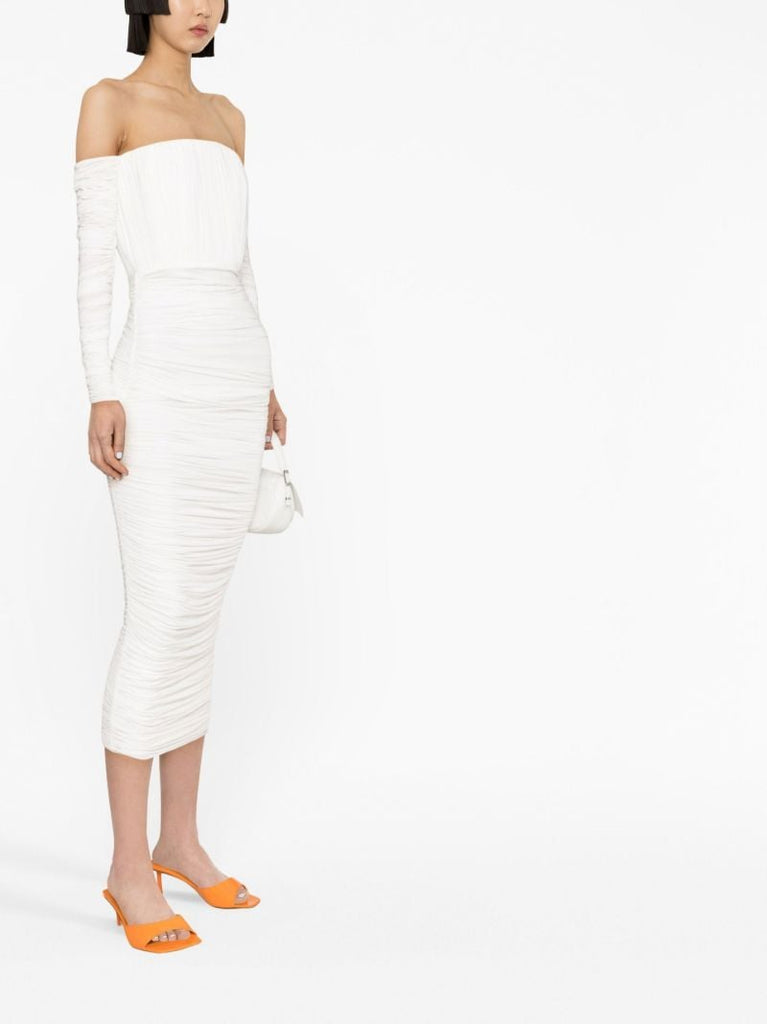 White Sterling Off-the-shoulder Ruched Dress