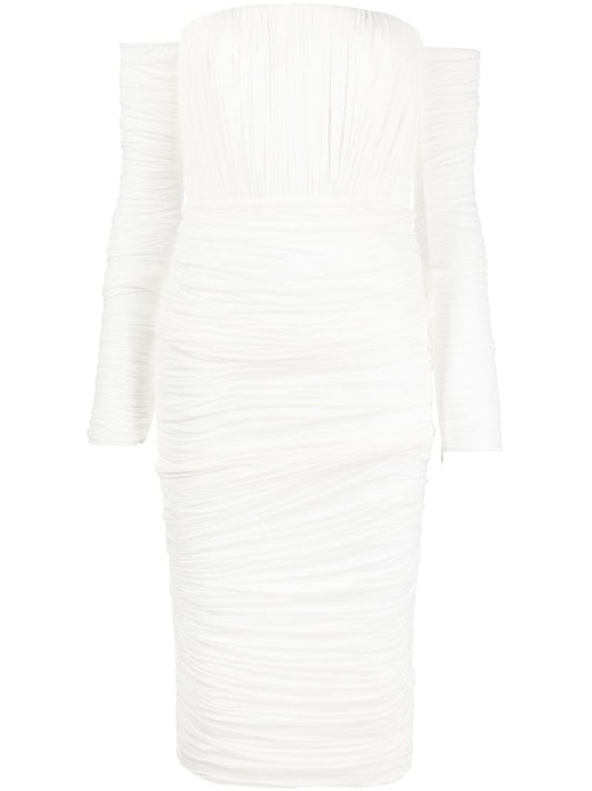 White Sterling Off-the-shoulder Ruched Dress