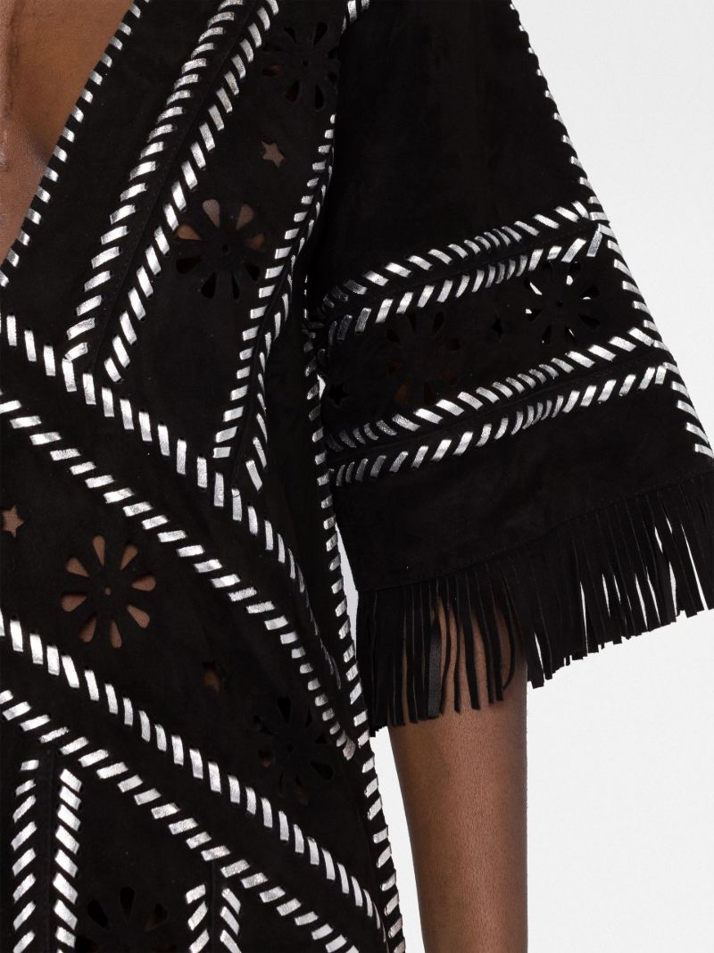 Black Whipstitch Leather Midi Dress