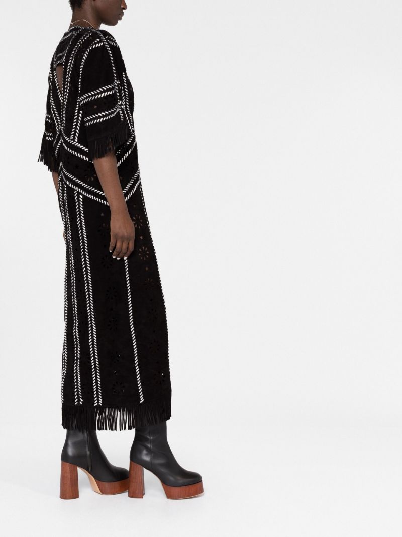 Black Whipstitch Leather Midi Dress