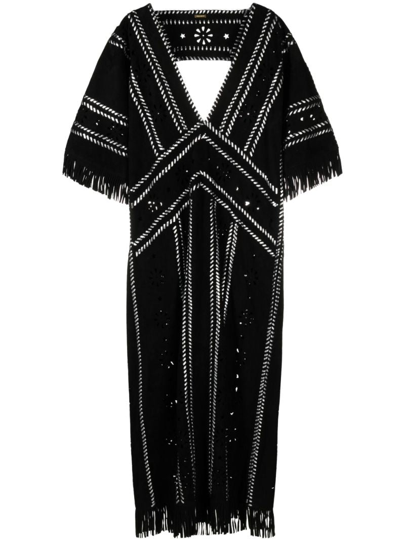 Black Whipstitch Leather Midi Dress