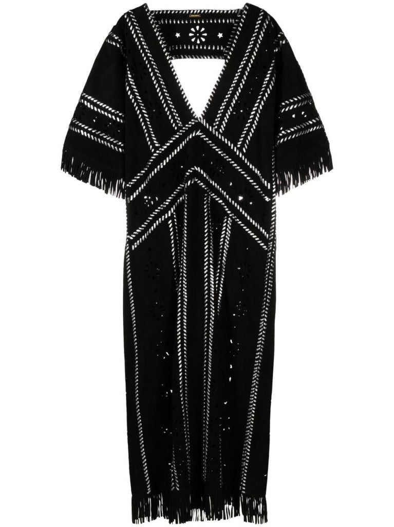 Black Whipstitch Leather Midi Dress