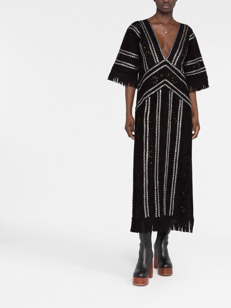 Black Whipstitch Leather Midi Dress