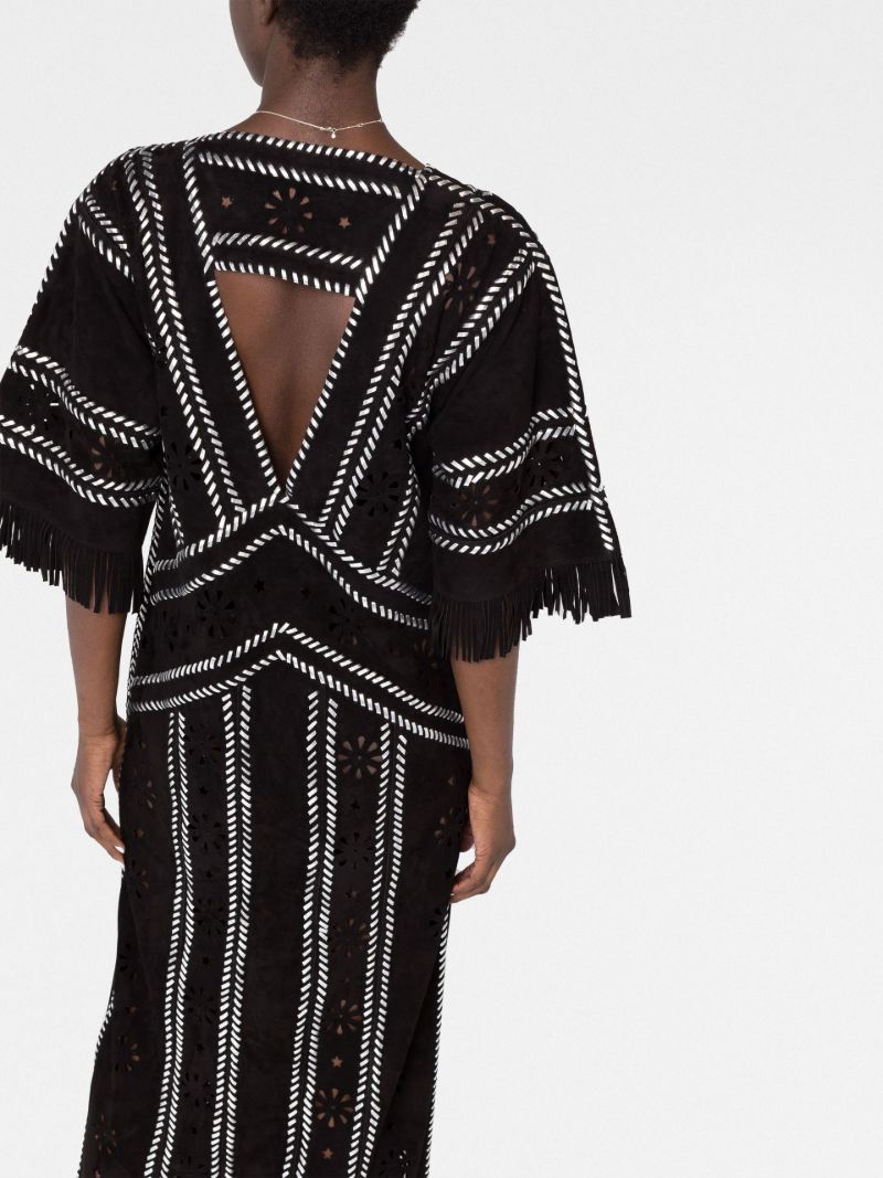 Black Whipstitch Leather Midi Dress