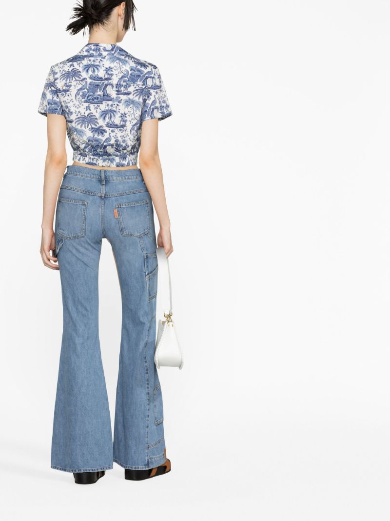 Blue Panelled Flared Mid Rise Jeans
