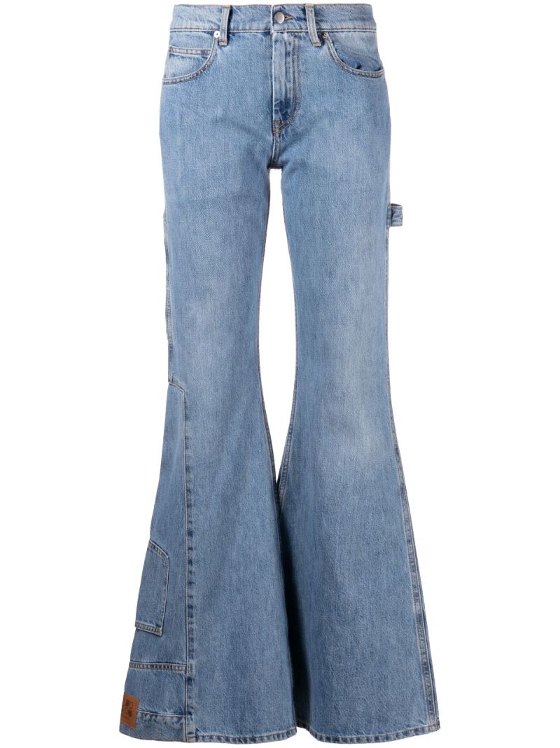 Blue Panelled Flared Mid Rise Jeans