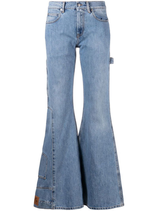 Blue Panelled Flared Mid Rise Jeans
