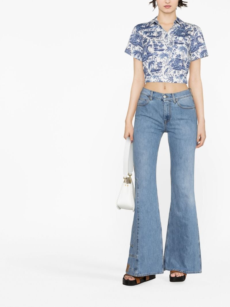 Blue Panelled Flared Mid Rise Jeans