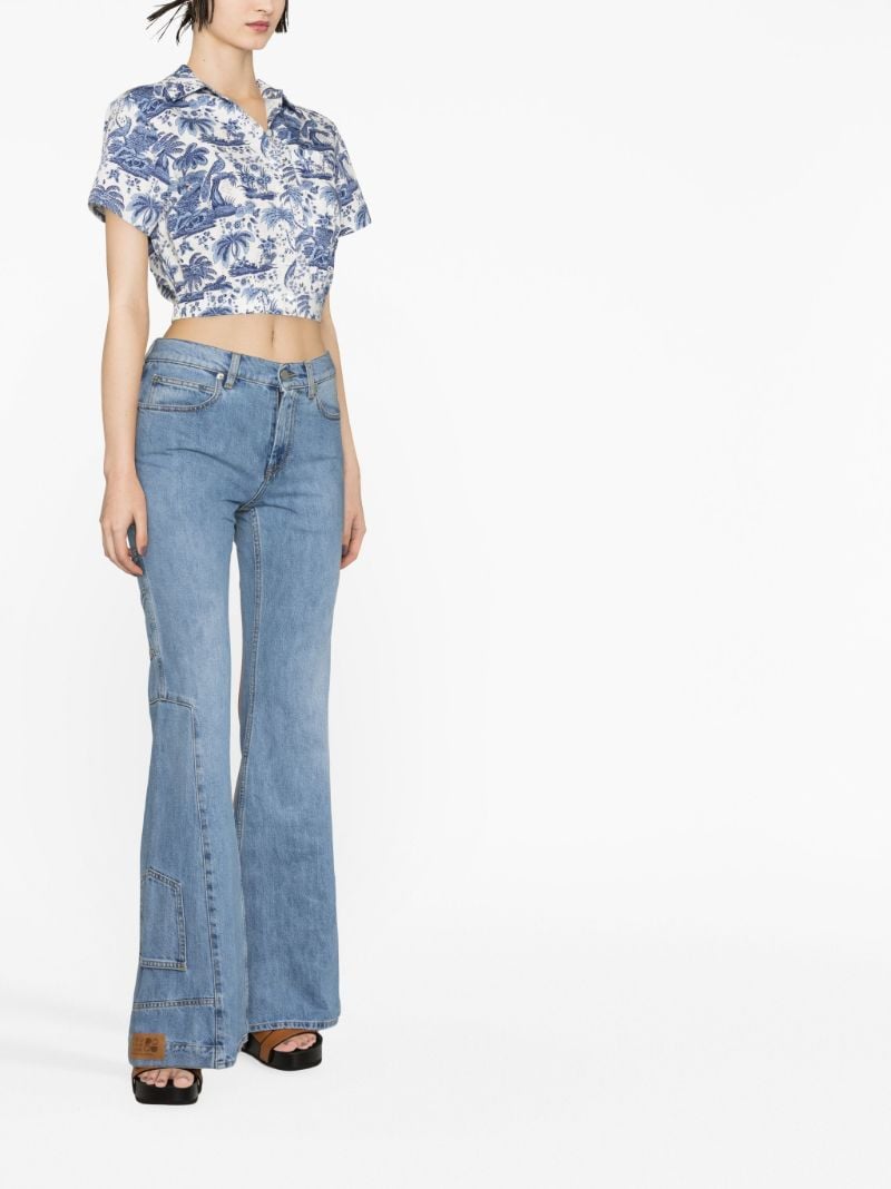 Blue Panelled Flared Mid Rise Jeans