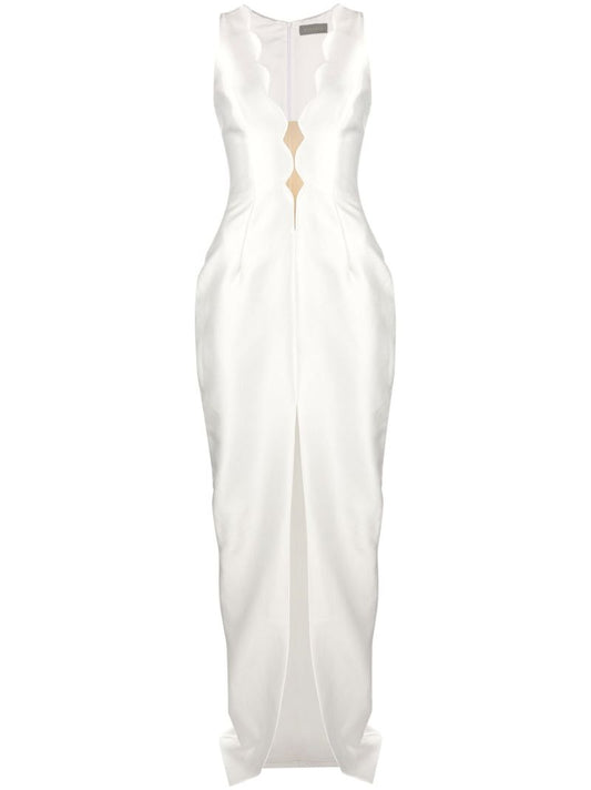 White Scallop-edge Satin Gown