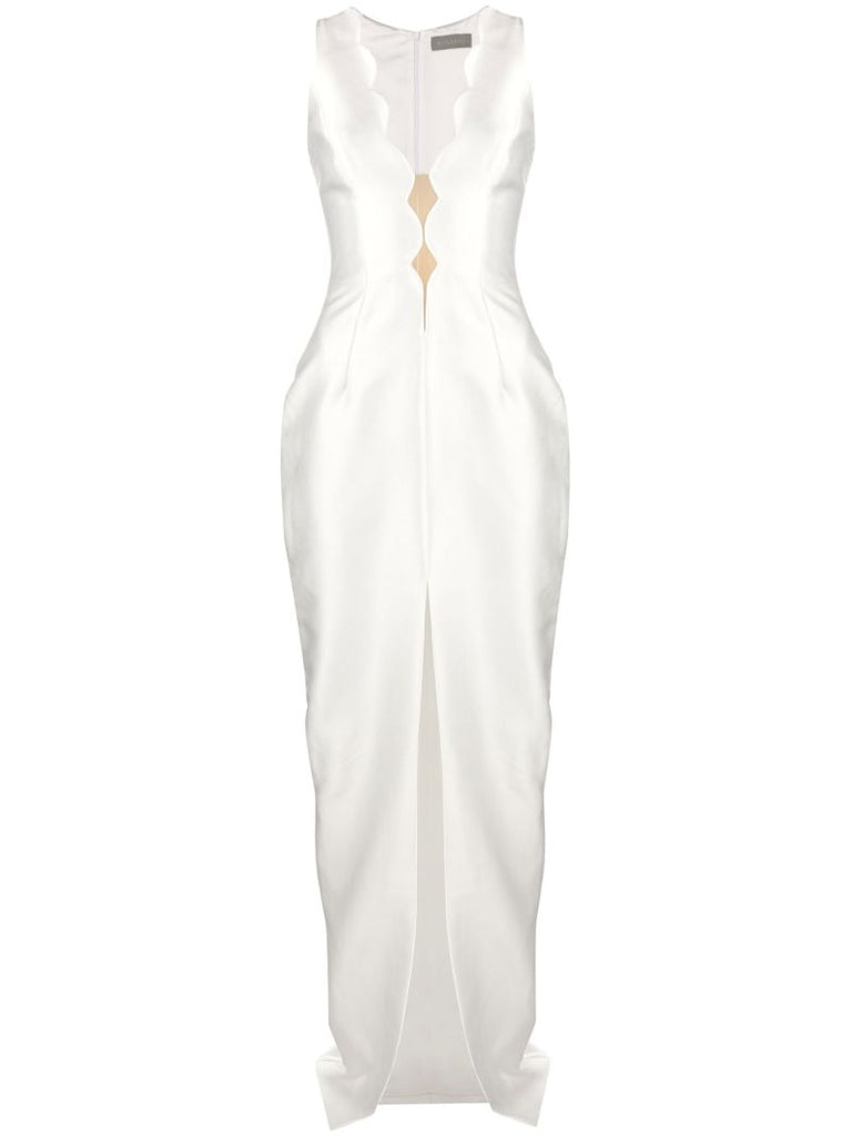 White Scallop-edge Satin Gown