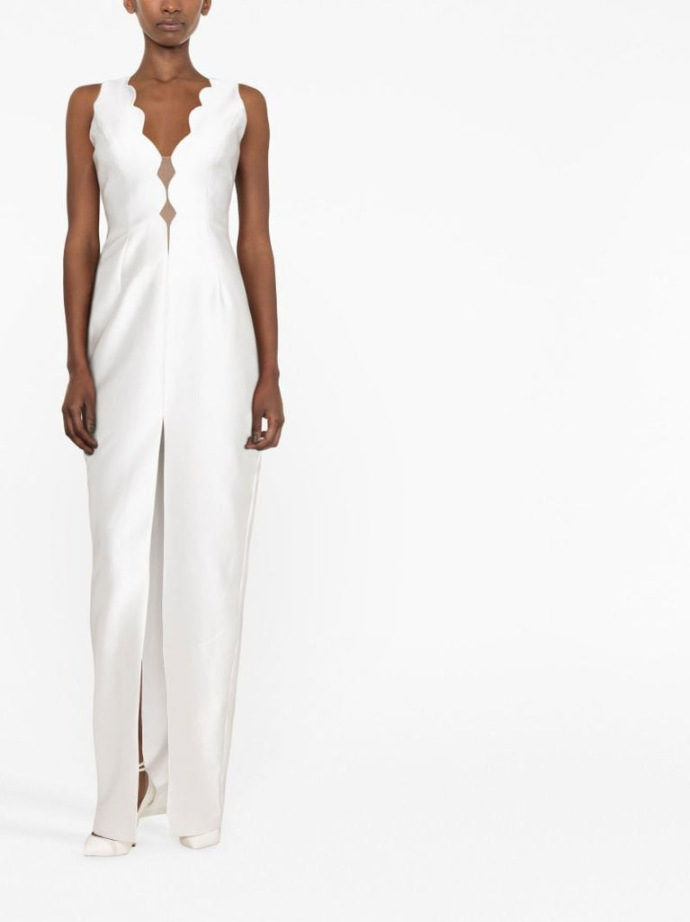 White Scallop-edge Satin Gown