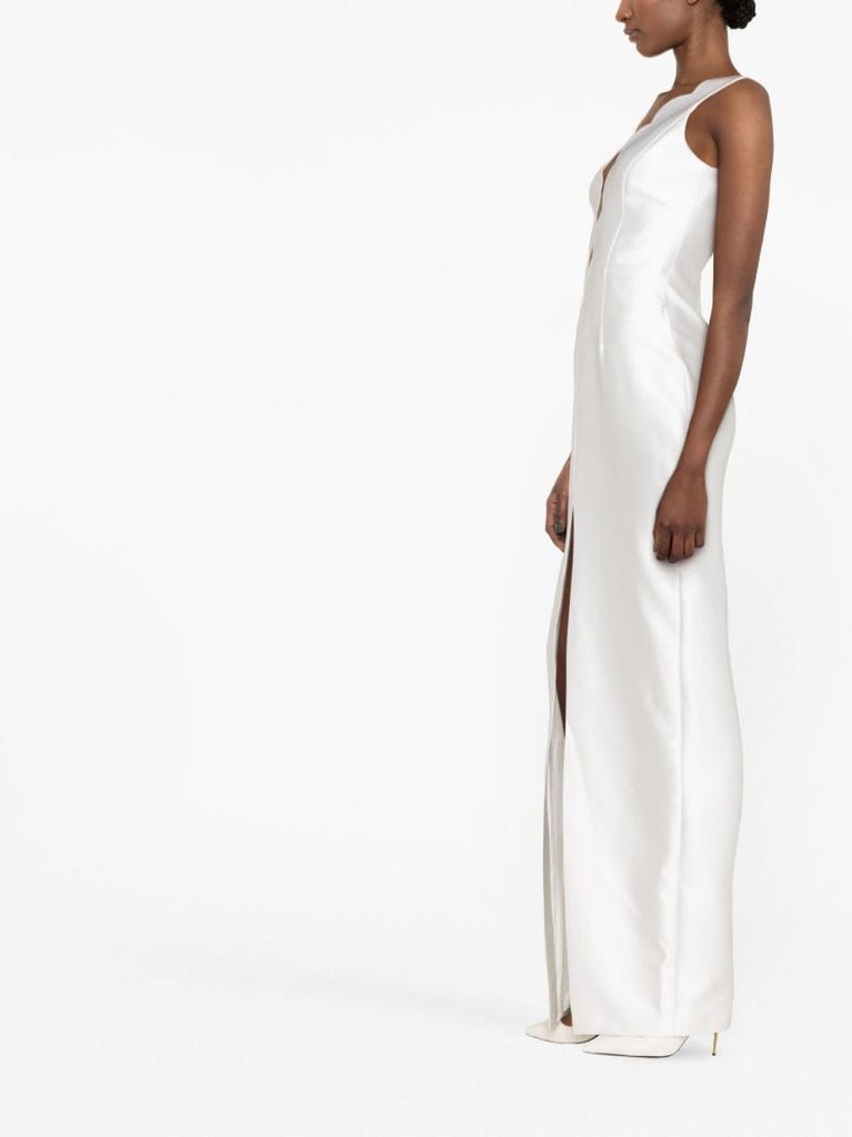 White Scallop-edge Satin Gown