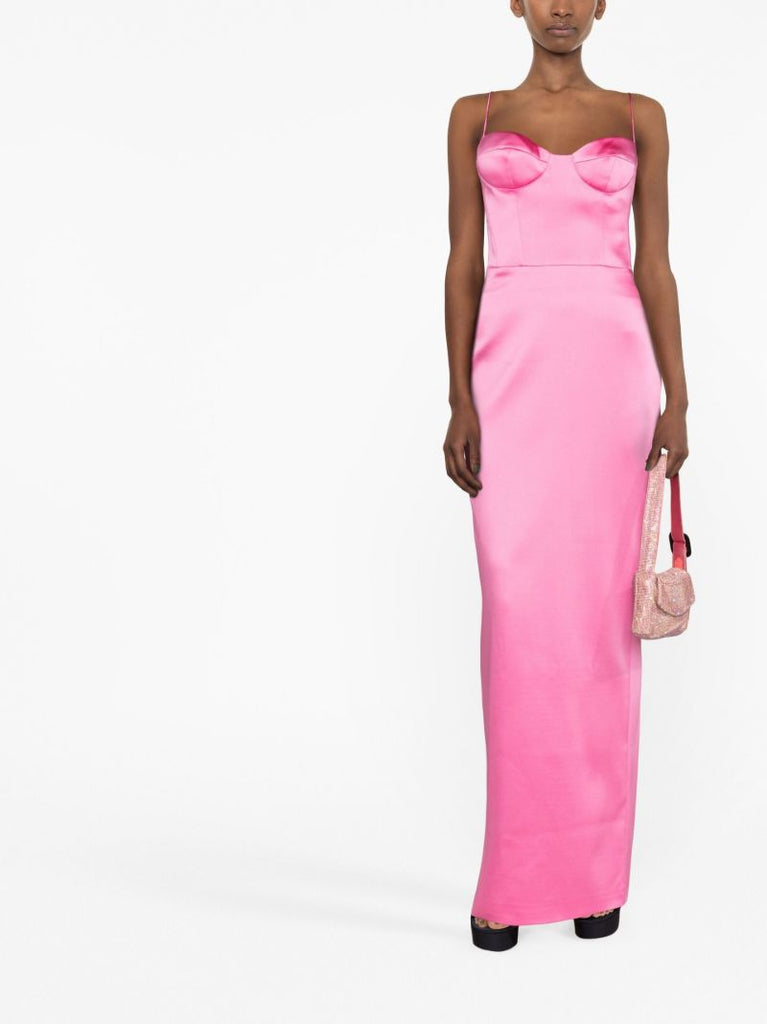 Pink Bustier Satin Maxi Dress