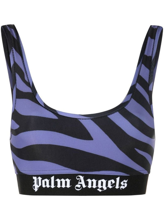 Purple Zebra Print Logo Sports Bra