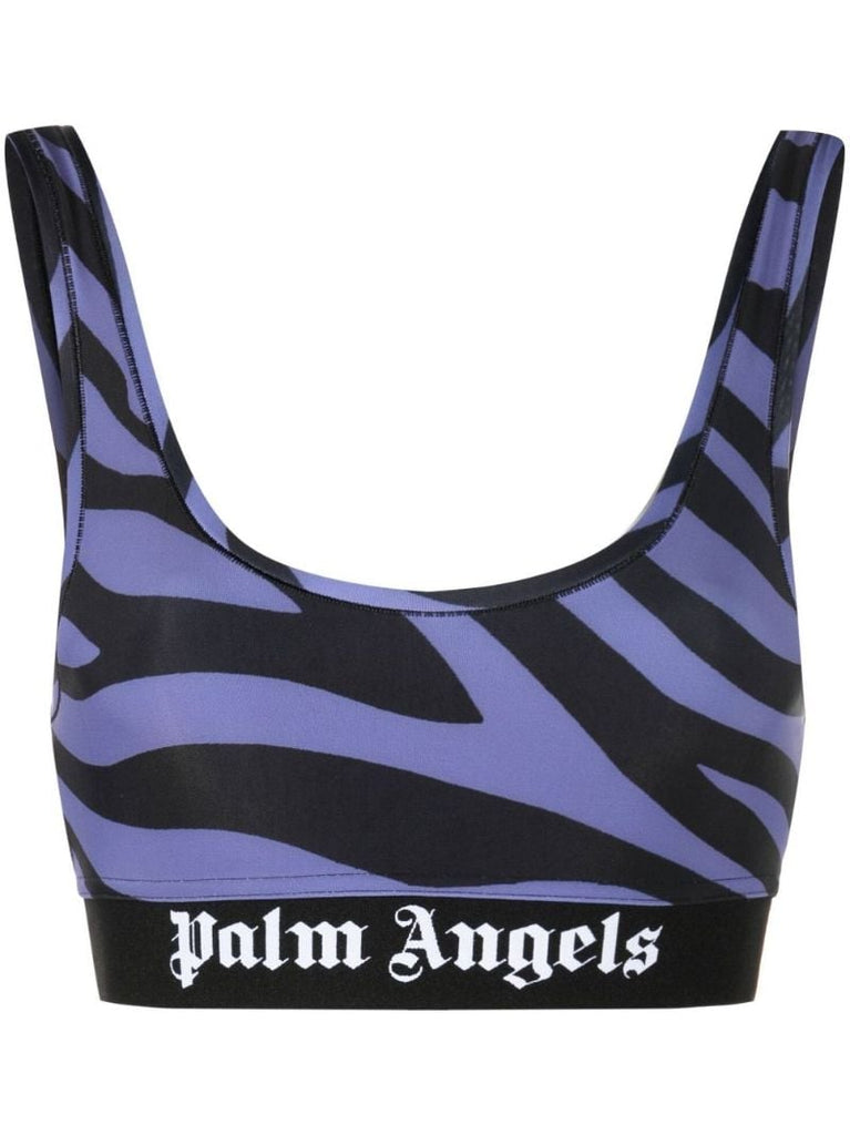 Purple Zebra Print Logo Sports Bra