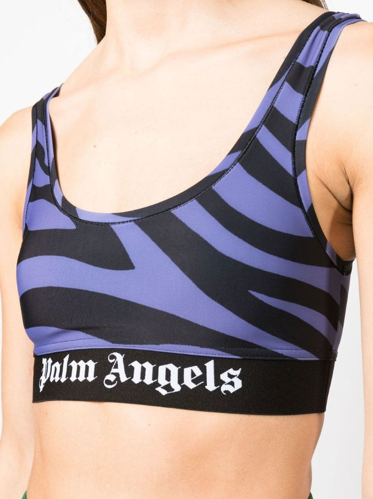 Purple Zebra Print Logo Sports Bra