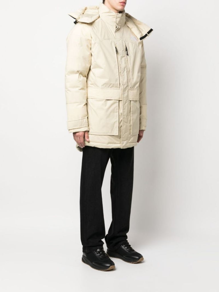 White Hooded Logo-embroidered Padded Coat