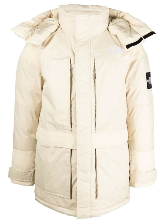White Hooded Logo-embroidered Padded Coat