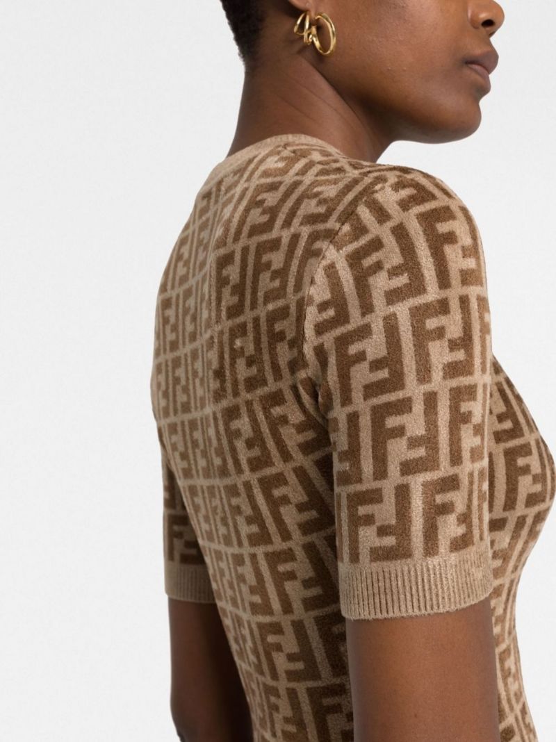 Brown Ff Knitted Midi Dress