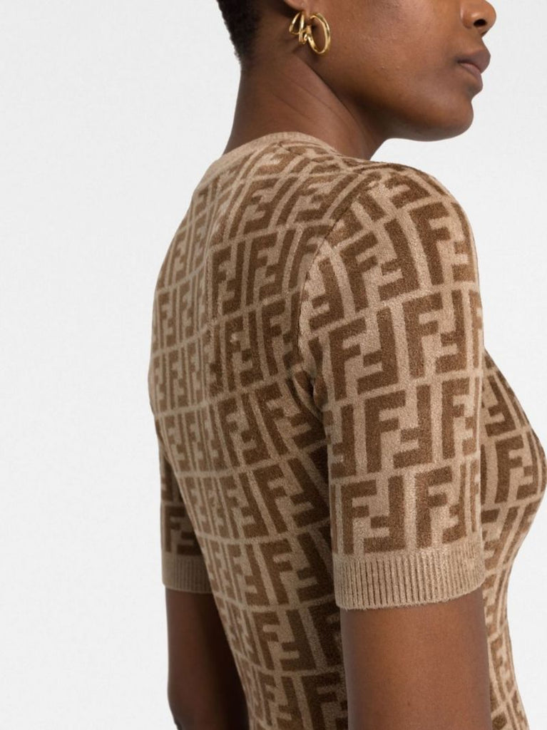 Brown Ff Knitted Midi Dress