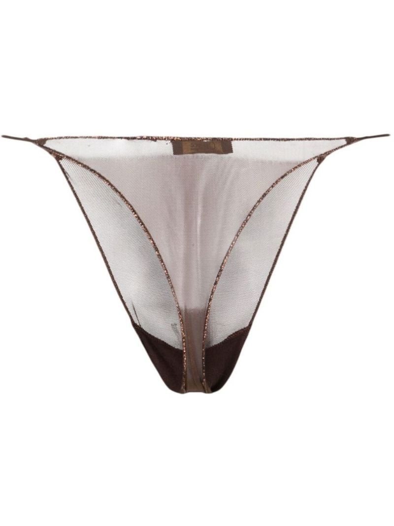 Brown Metallic Mesh Thong