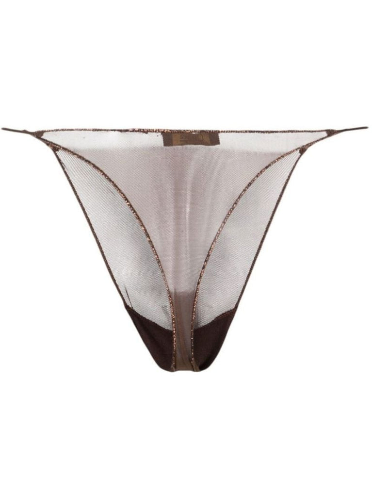 Brown Metallic Mesh Thong