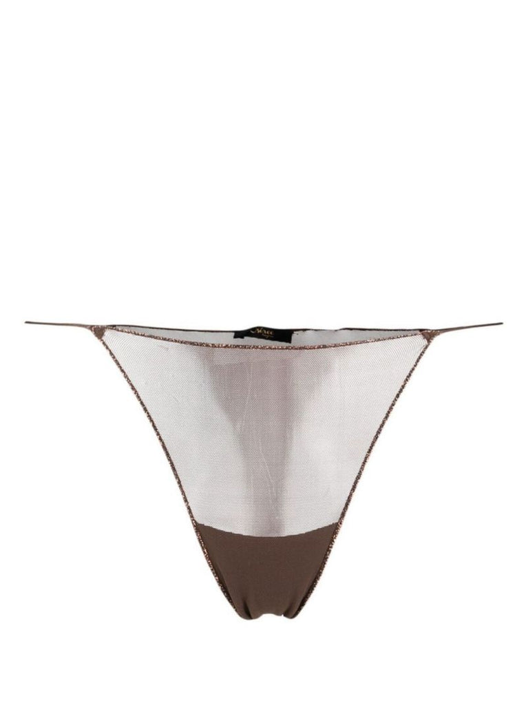 Brown Metallic Mesh Thong