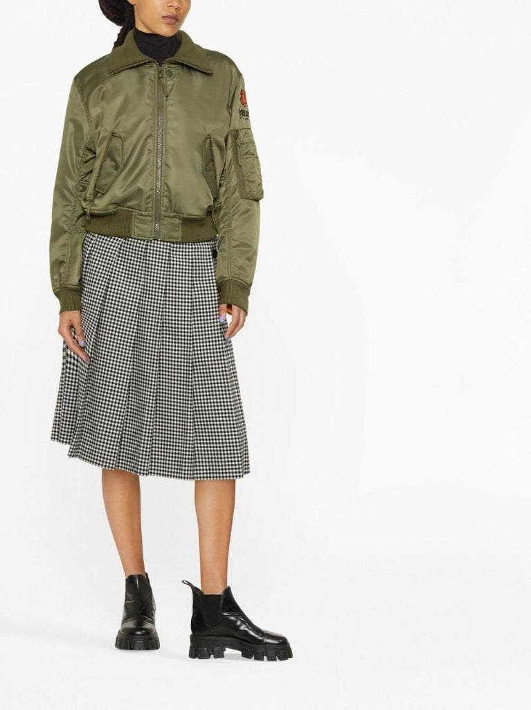 Green Boke Flower Cropped Bomber Jacket