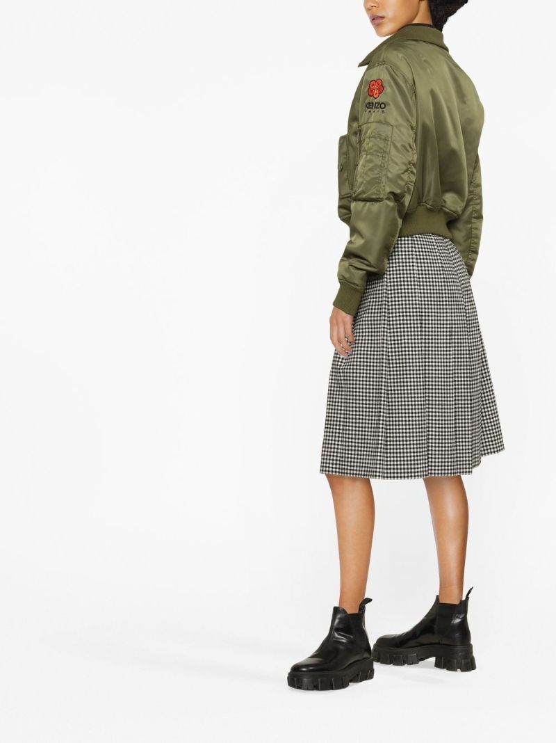 Green Boke Flower Cropped Bomber Jacket