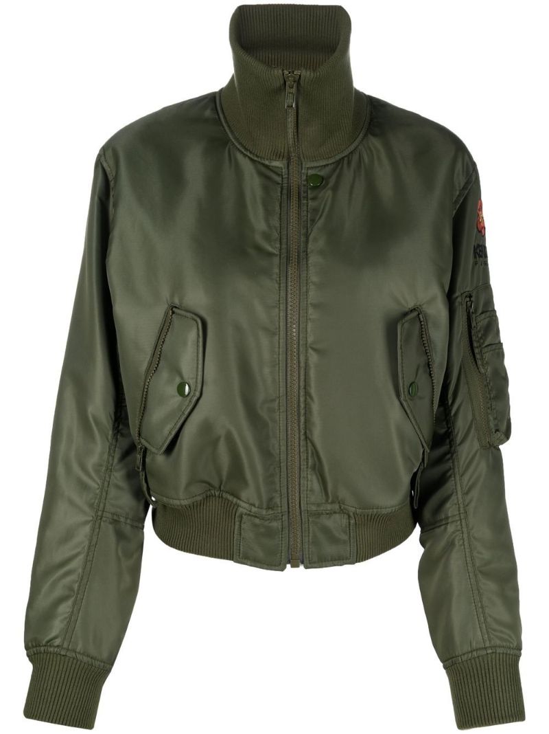 Green Boke Flower Cropped Bomber Jacket