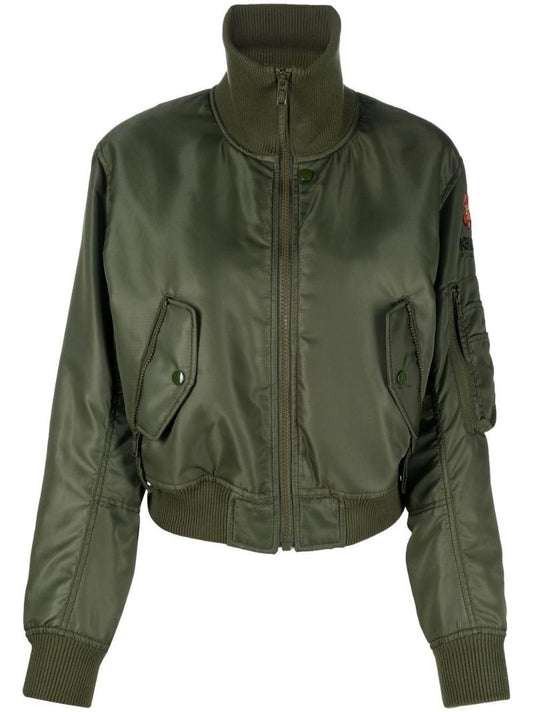 Green Boke Flower Cropped Bomber Jacket