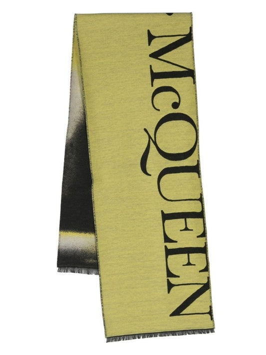 Yellow Logo Print Wool Scarf