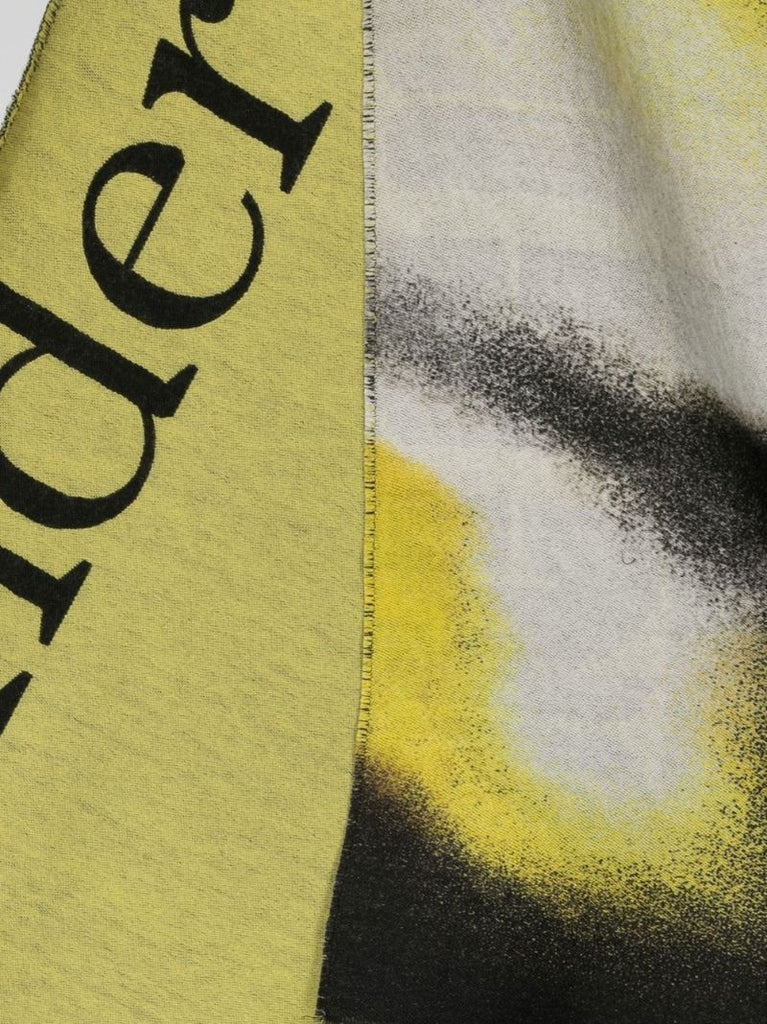 Yellow Logo Print Wool Scarf