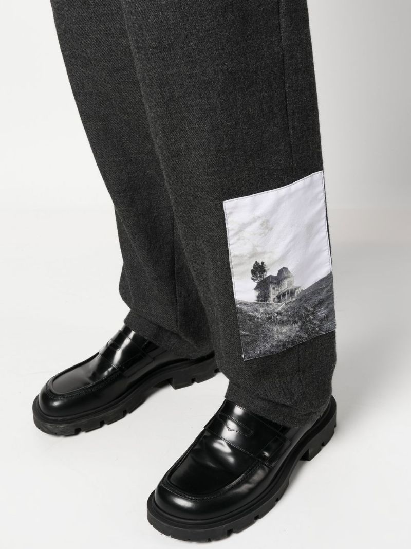 Grey Graphic Print Wool Trousers