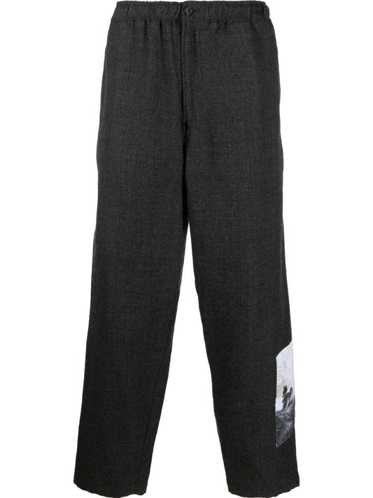 Grey Graphic Print Wool Trousers