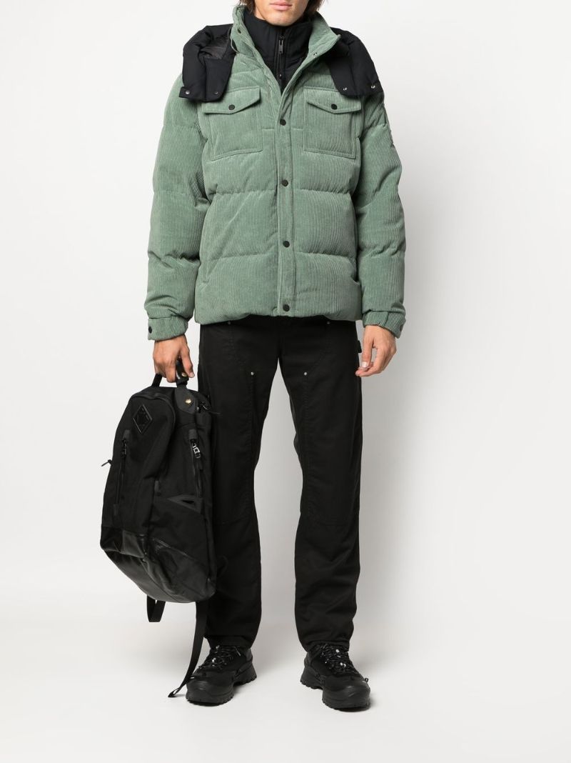 Green Padded Hooded Corduroy Jacket