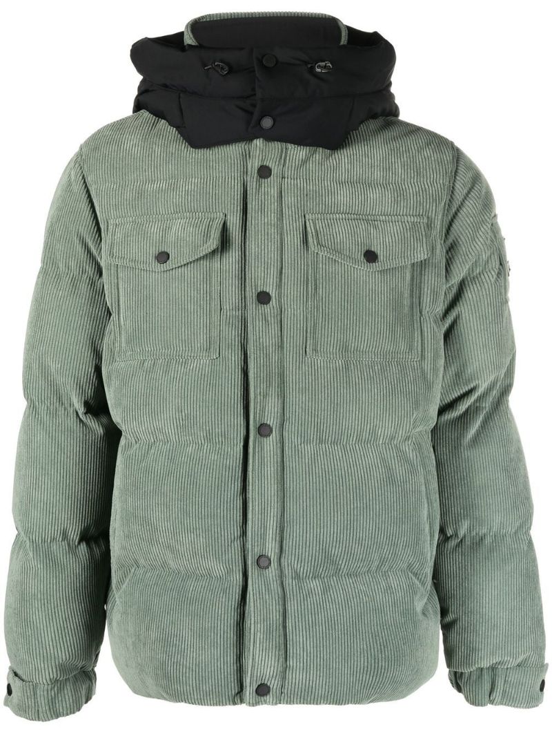 Green Padded Hooded Corduroy Jacket