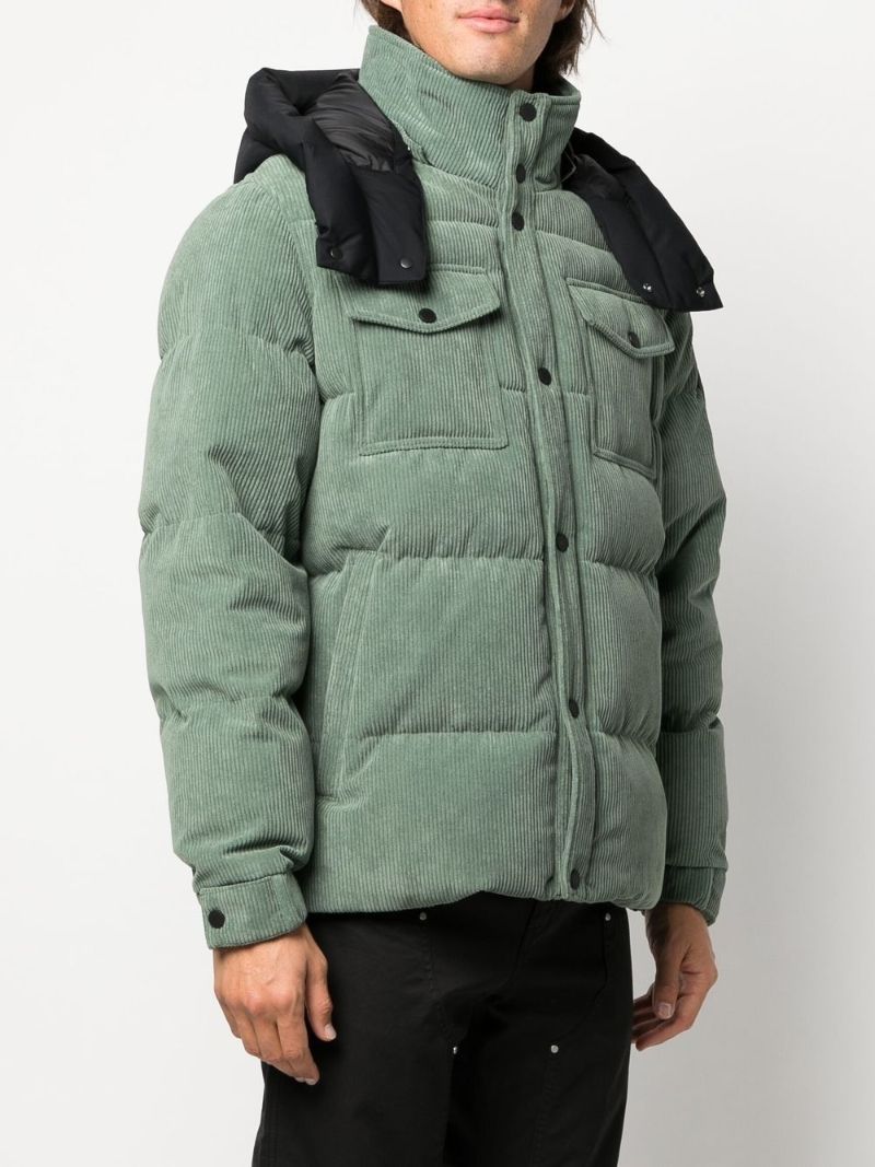 Green Padded Hooded Corduroy Jacket