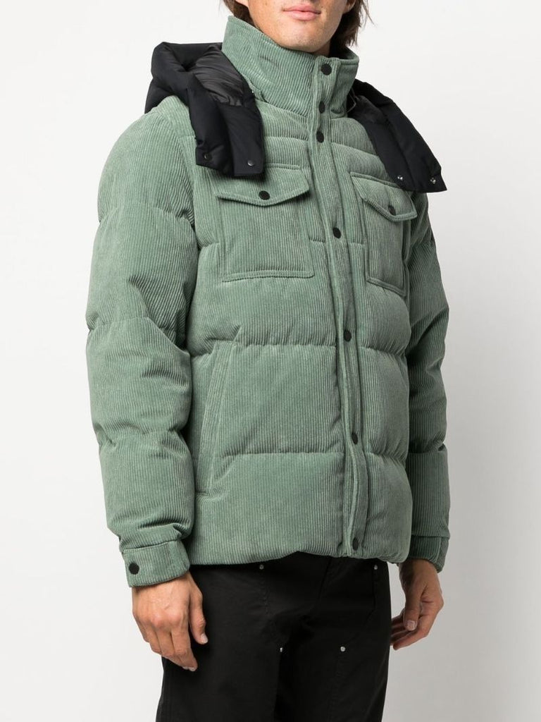 Green Padded Hooded Corduroy Jacket