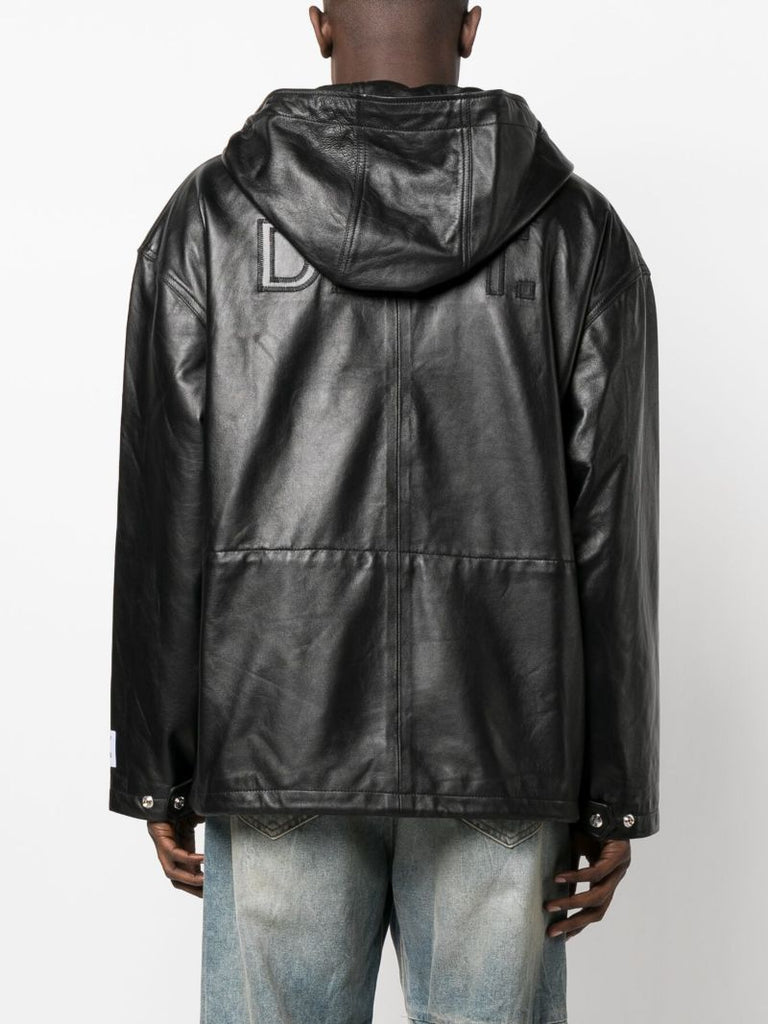 Black Riley Hooded Leather Jacket