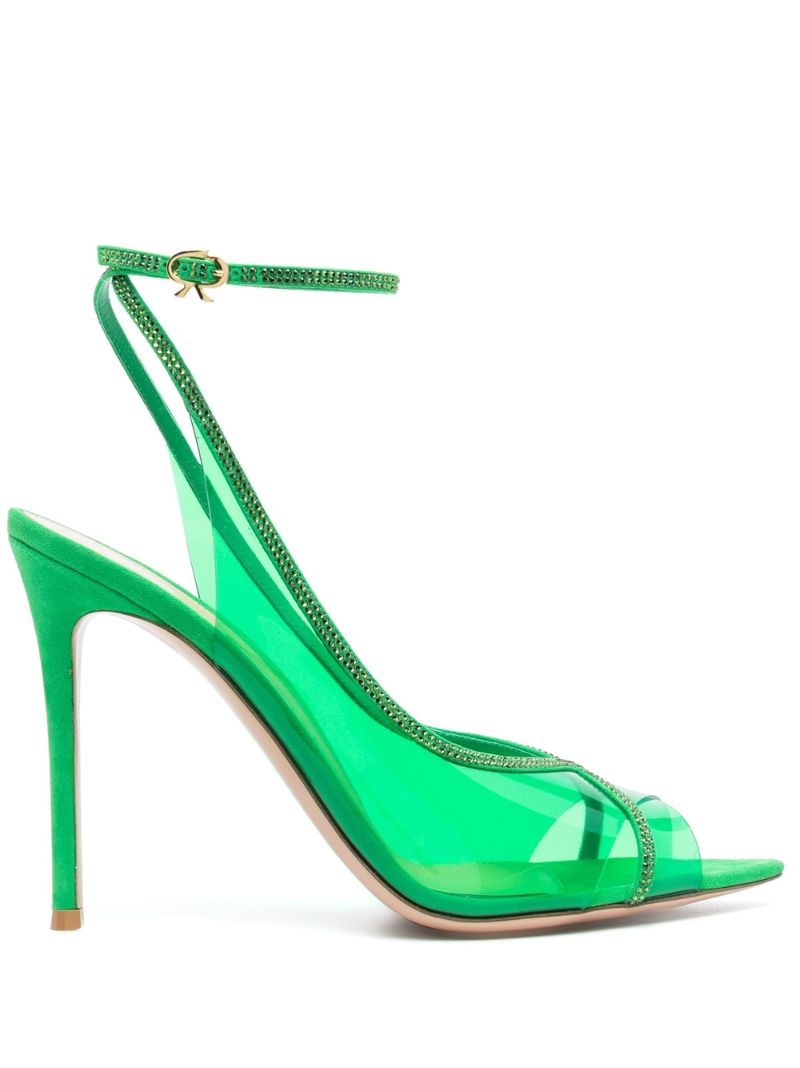 Green Crystal Embellished Sandals