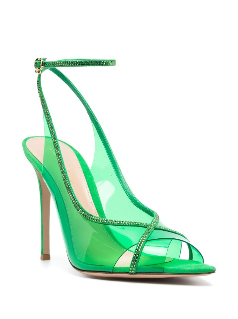Green Crystal Embellished Sandals