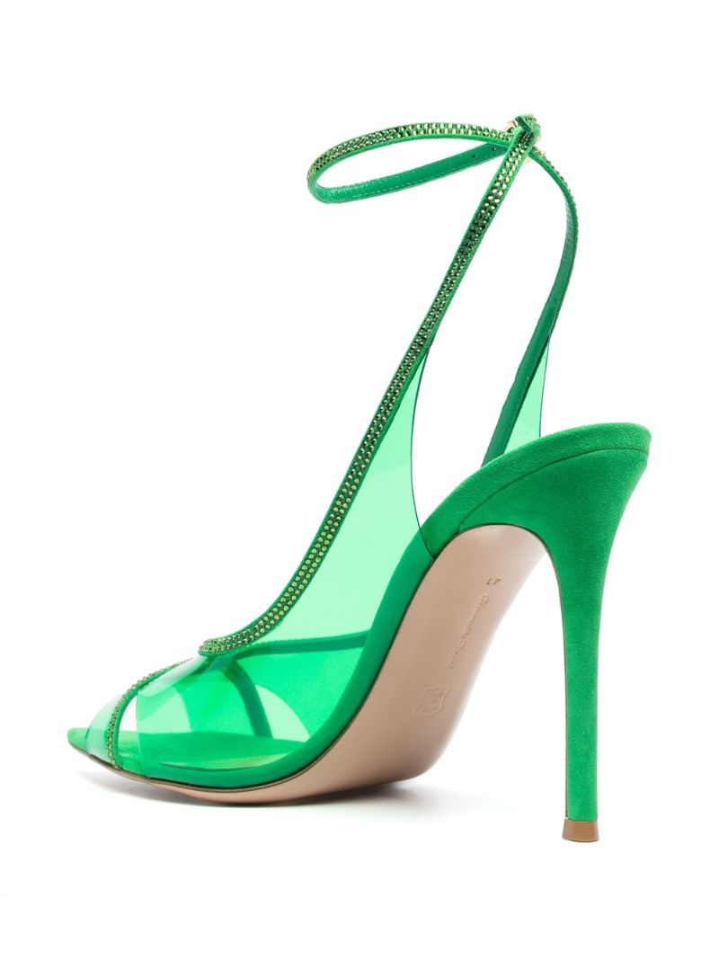 Green Crystal Embellished Sandals