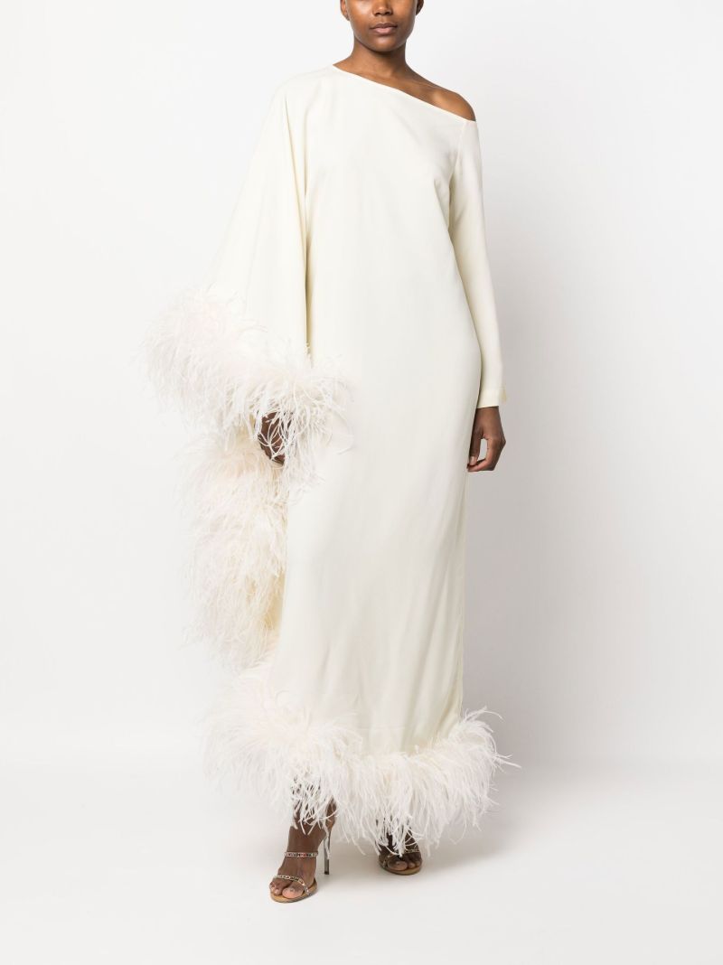 White Ubud Extravaganza Feather-trim Gown