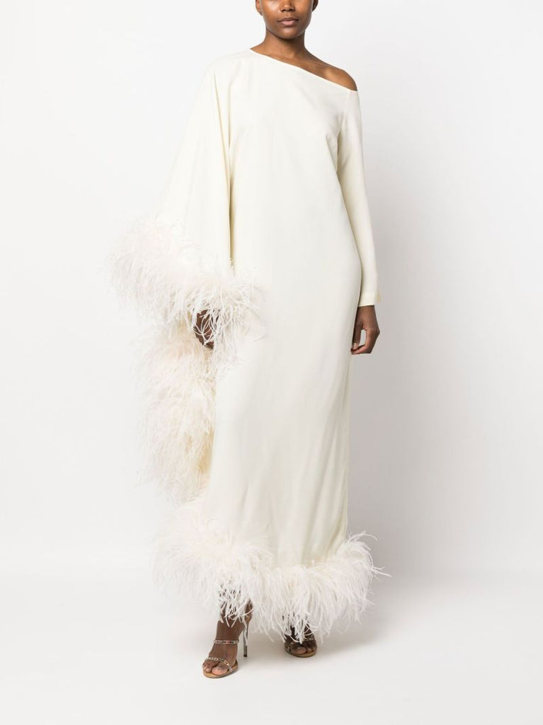 White Ubud Extravaganza Feather-trim Gown